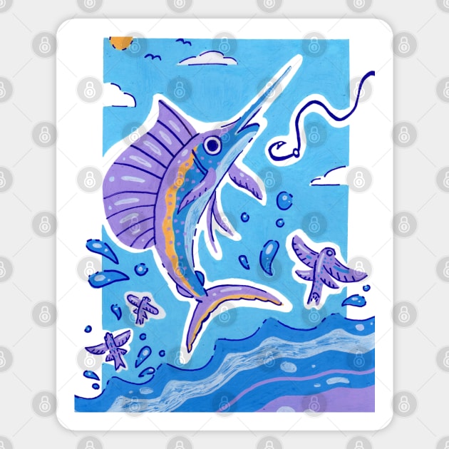 Vibrant Ocean Sailfish Sword Fish in Acrylic Magnet by narwhalwall